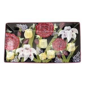 Lesal Studio Evening Song Colorful Floral Serving Platter 18x10